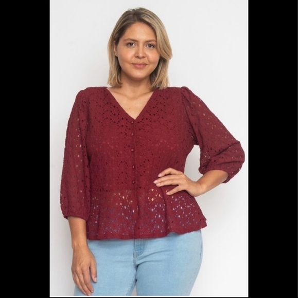 💚HP💚PLUS Lace Top with Front Lining 100% cotton - Picture 1 of 3